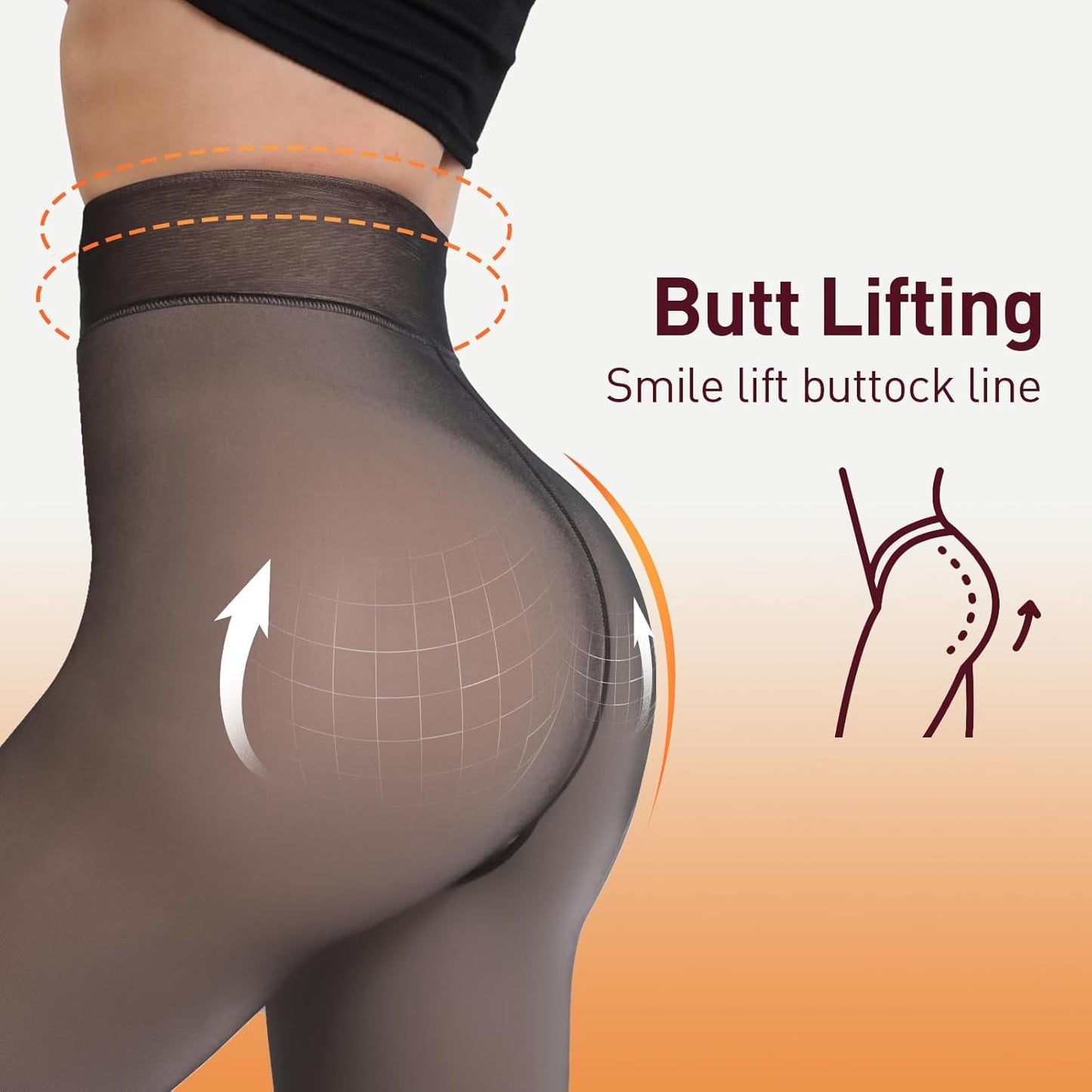 Translucent Fleece Lined Tights Women, Thermal Tights for Women, Pantyhose Leggings, Warm Sheer Tights for Women Winter (Large, Black)