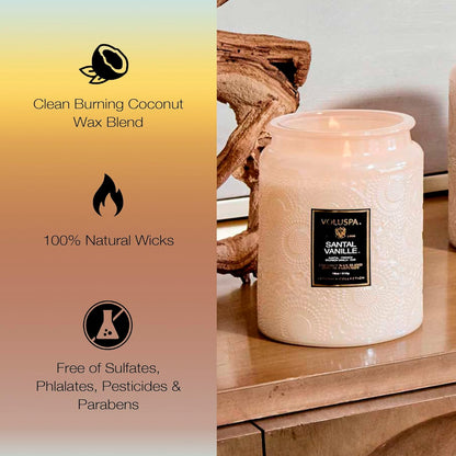 Santal Vanille Candle, 18 Oz, Coconut Wax Blend, Scented Candles for Home, 100 Hour Burn Time, Candle Jars