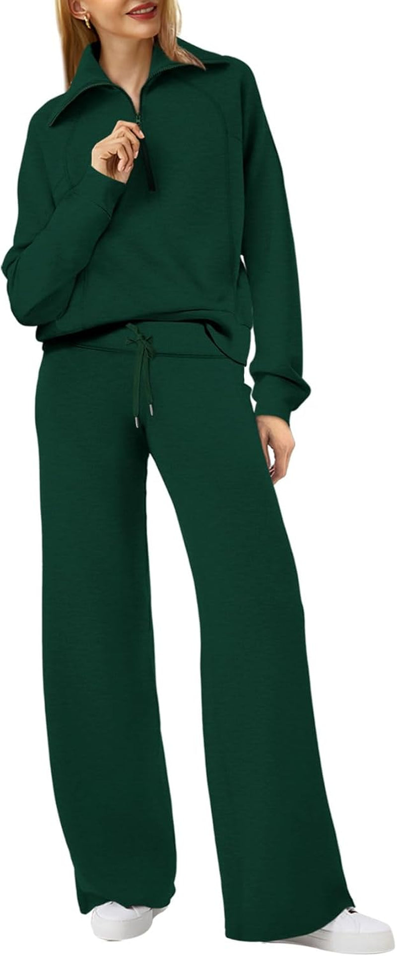 Lounge Sets for Women 2025 Half Zip Sweatshirt and Wide Leg Sweatpant 2 Piece Outfits Sweatsuit Tracksuit