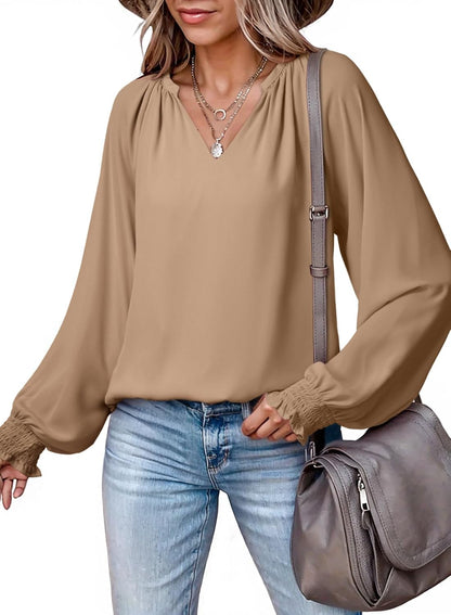 Womens Blouses Dressy Casual Flowy Boho Tops V Neck Long Sleeve Shirts