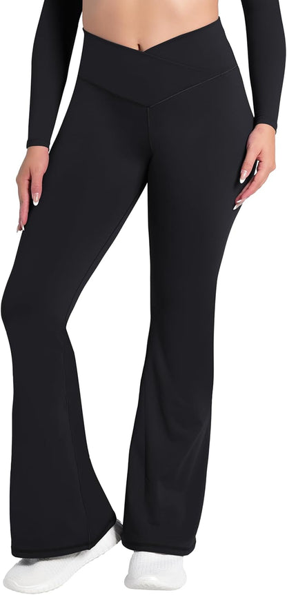 Flare Leggings, Crossover Yoga Pants with Tummy Control, High-Waisted and Wide Leg