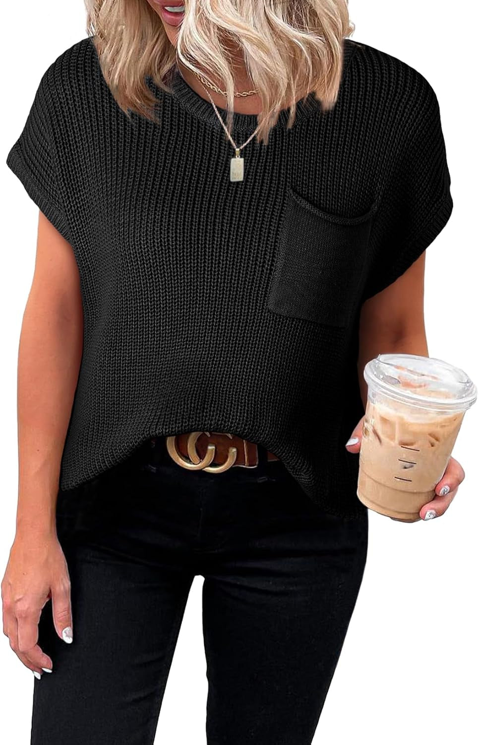 Women'S Casual Short Sleeve Loose Tunic Tops Lightweight Knit Spring Pullover Sweater Blouses