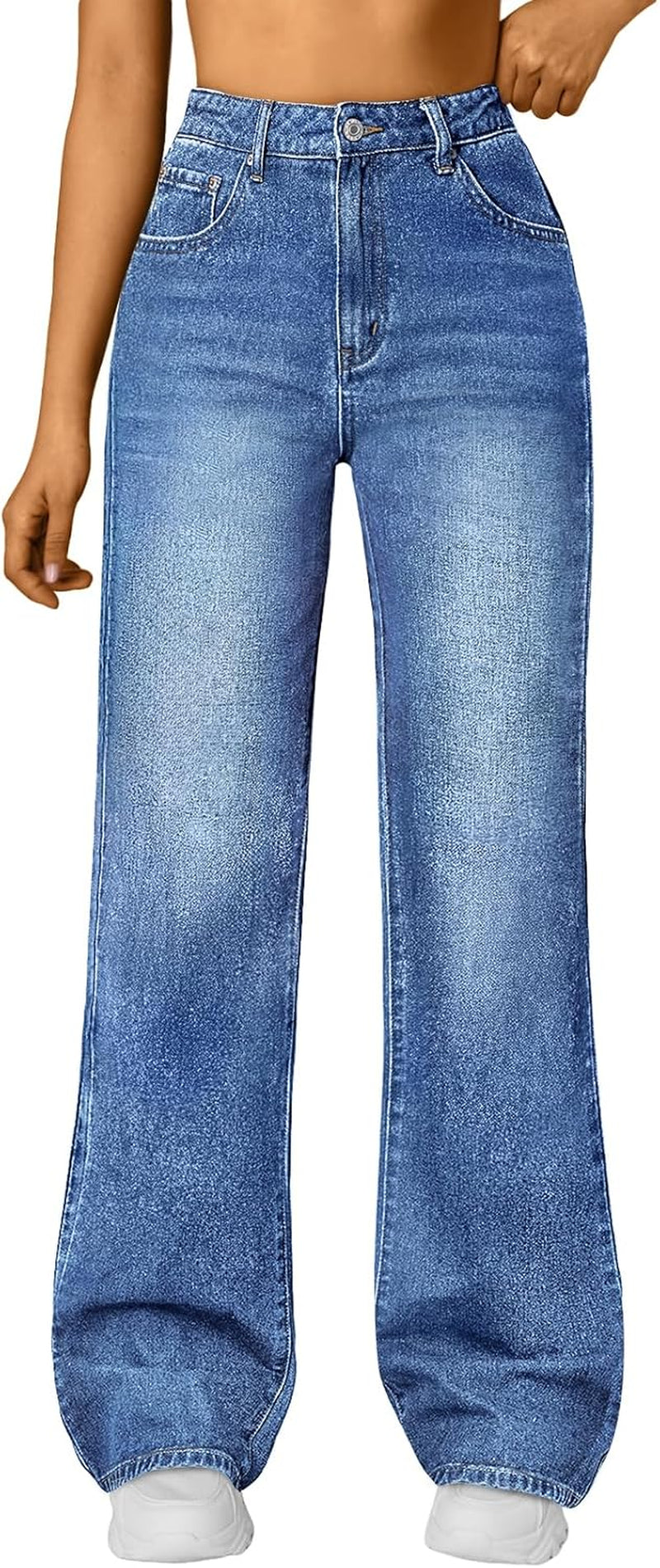 Women'S High Waisted Straight Wide Leg Jeans, Comfort Stretch Baggy Denim Pants