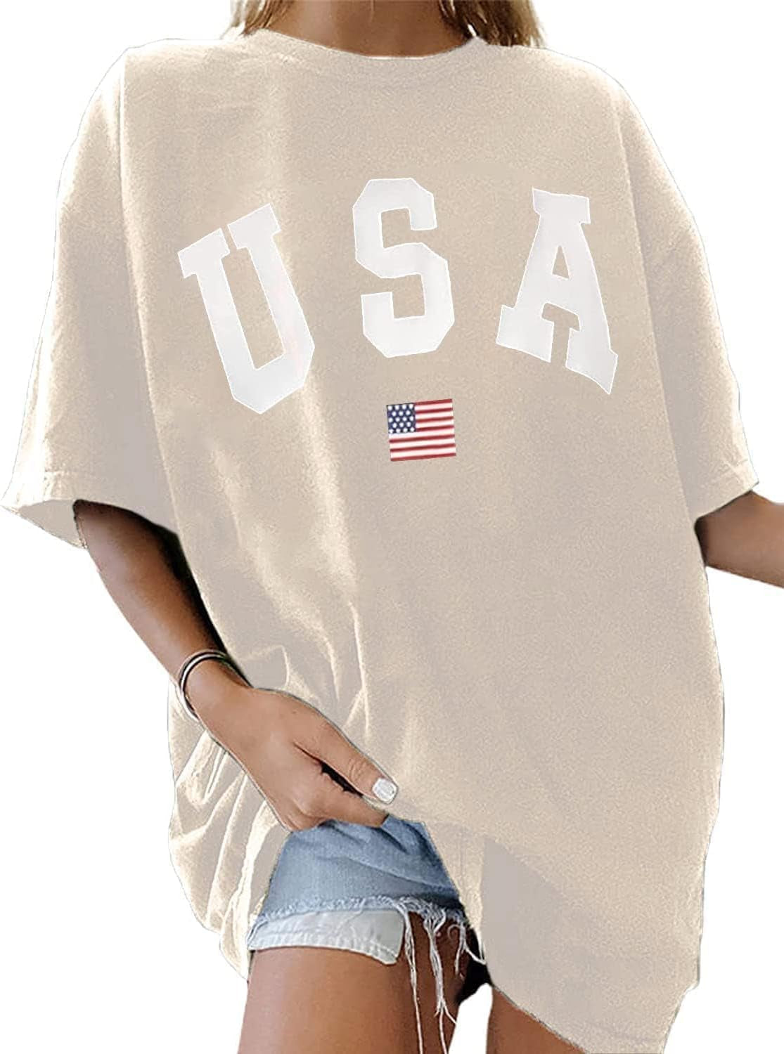 Women'S Casual Oversized T Shirt Short Sleeve Graphic Tee Letter Sun Moon Shirts
