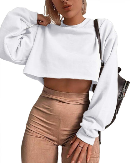 Women'S Crewneck Long Sleeve Crop Tops Workout Casual Pullover Loose Sweatshirts