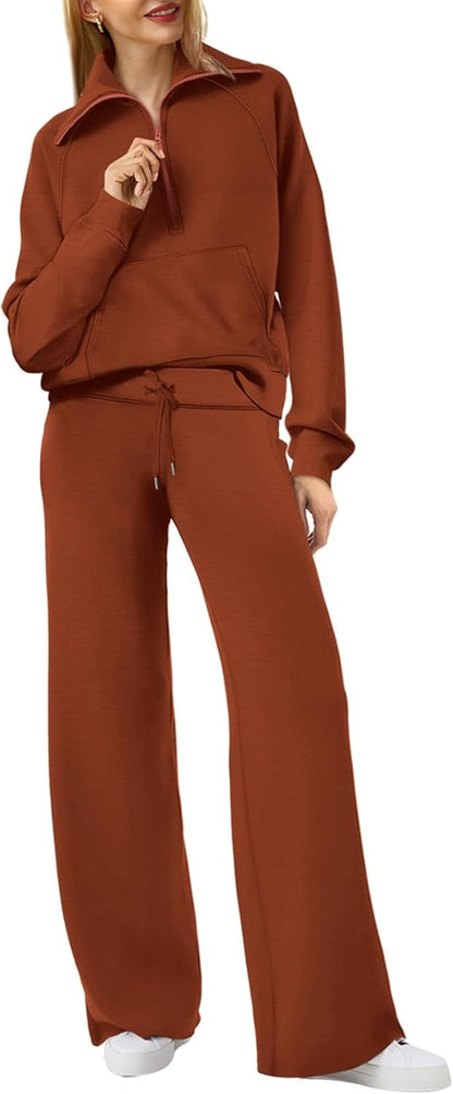 Lounge Sets for Women 2025 Half Zip Sweatshirt and Wide Leg Sweatpant 2 Piece Outfits Sweatsuit Tracksuit