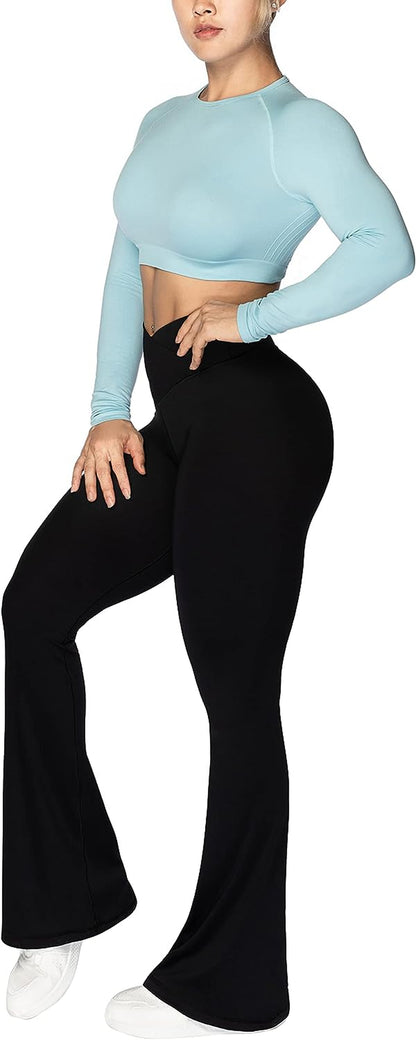 Flare Leggings, Crossover Yoga Pants with Tummy Control, High-Waisted and Wide Leg