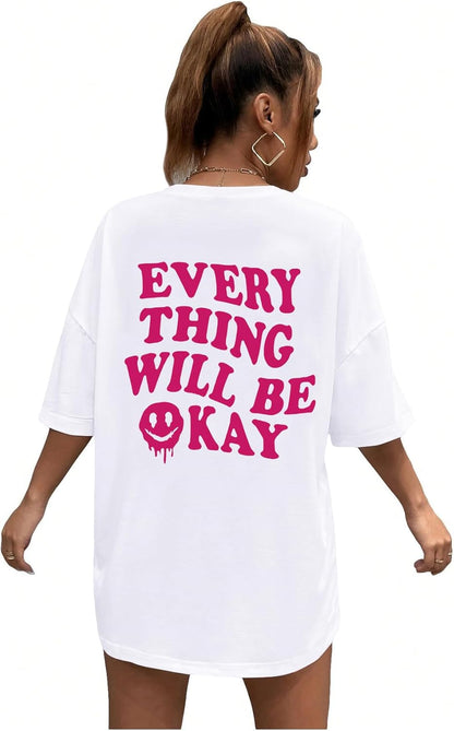 Women'S Oversized T Shirts Graphic Tees Letter Print Casual Trendy Summer Loose Tops