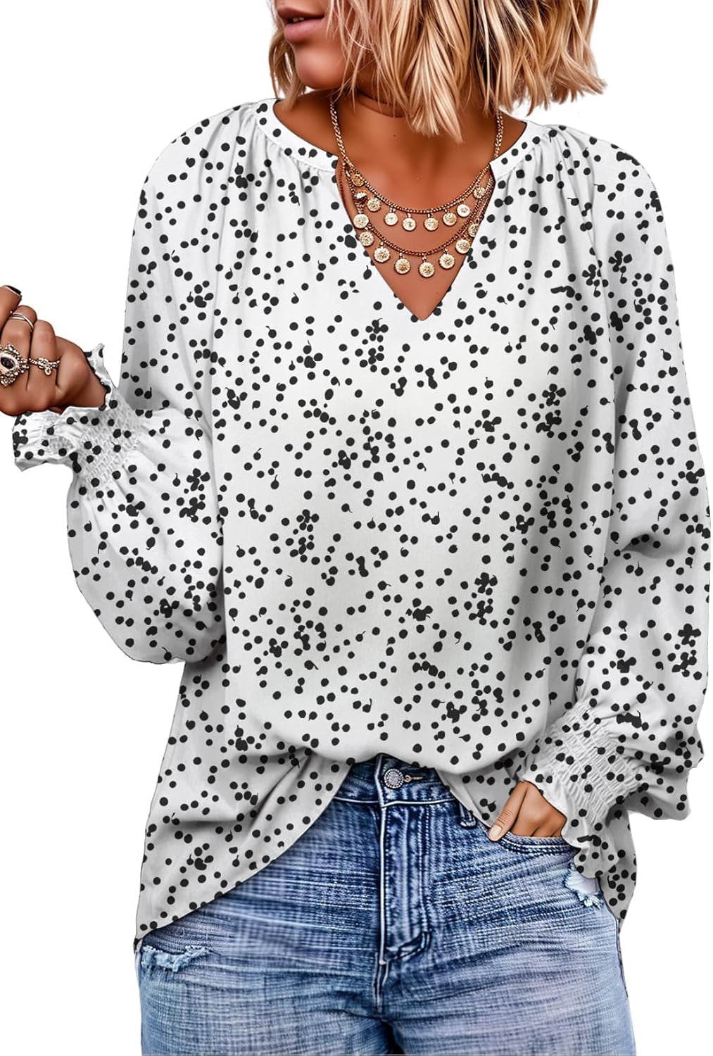 Womens Blouses Dressy Casual Flowy Boho Tops V Neck Long Sleeve Shirts