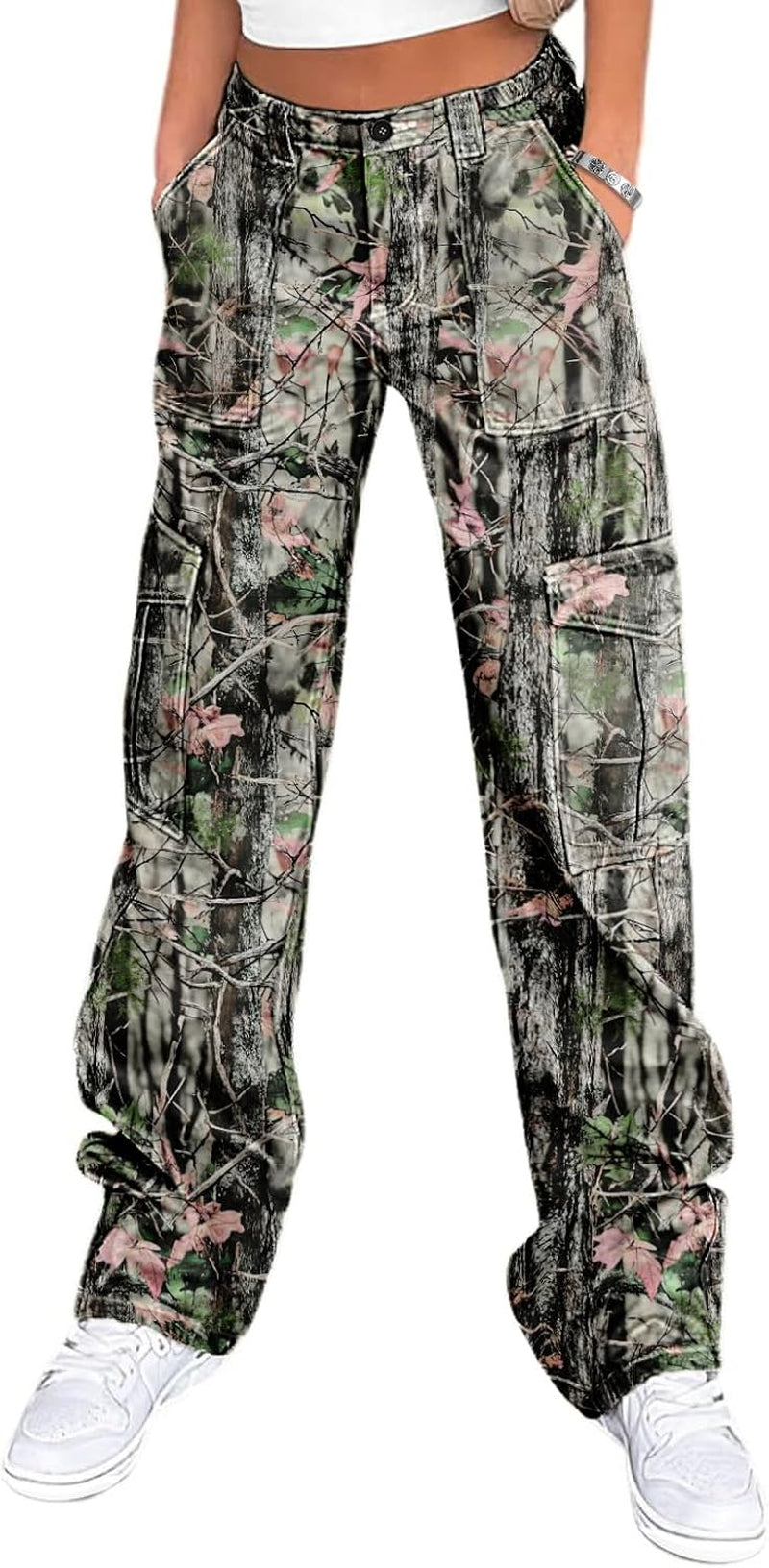 Cargo Pants for Women High Waisted Casual Pants Baggy Stretchy Wide Leg Y2K Streetwear with 6 Pockets