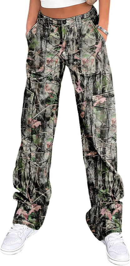 Cargo Pants for Women High Waisted Casual Pants Baggy Stretchy Wide Leg Y2K Streetwear with 6 Pockets