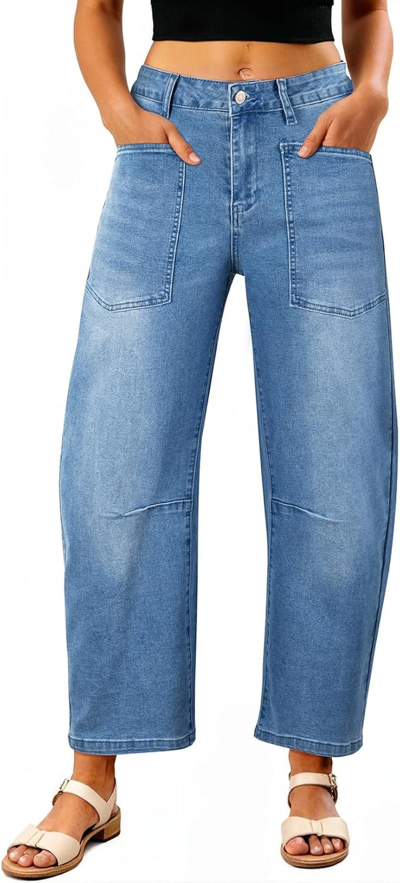 Womens Baggy Barrel Jeans High Waisted Wide Leg Boyfriend Denim Ankle Pants