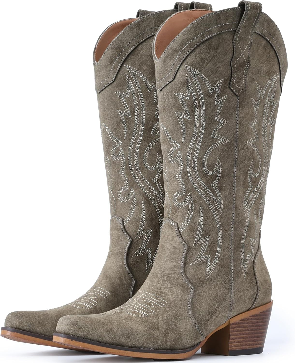 Cowboy Boots for Women Western Cowgirl Boots with Chunky Heel Mid Calf Snip Toe Ideal for Low Insteps