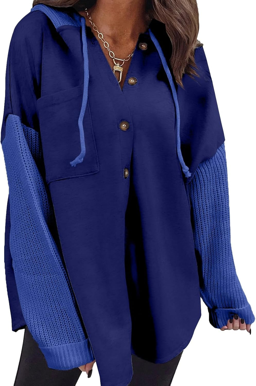 Oversized Sweatshirt for Women Loose Fit Casual Long Sleeve Button Hooded Sweatshirts Hoodies with Pocket