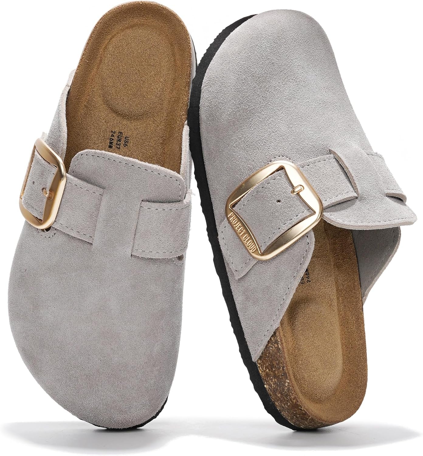 100% Genuine Leather Clogs for Women Shoes - Memory Foam Insole, Non-Slip & Natural Cork Footbed Arch Support Big Buckle Womens Clogs and Mules Footwear (Manchester)