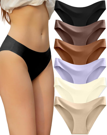6 Pack Women’S Seamless Hipster Underwear No Show Panties Invisibles Briefs Soft Stretch Bikini Underwears XS-XL