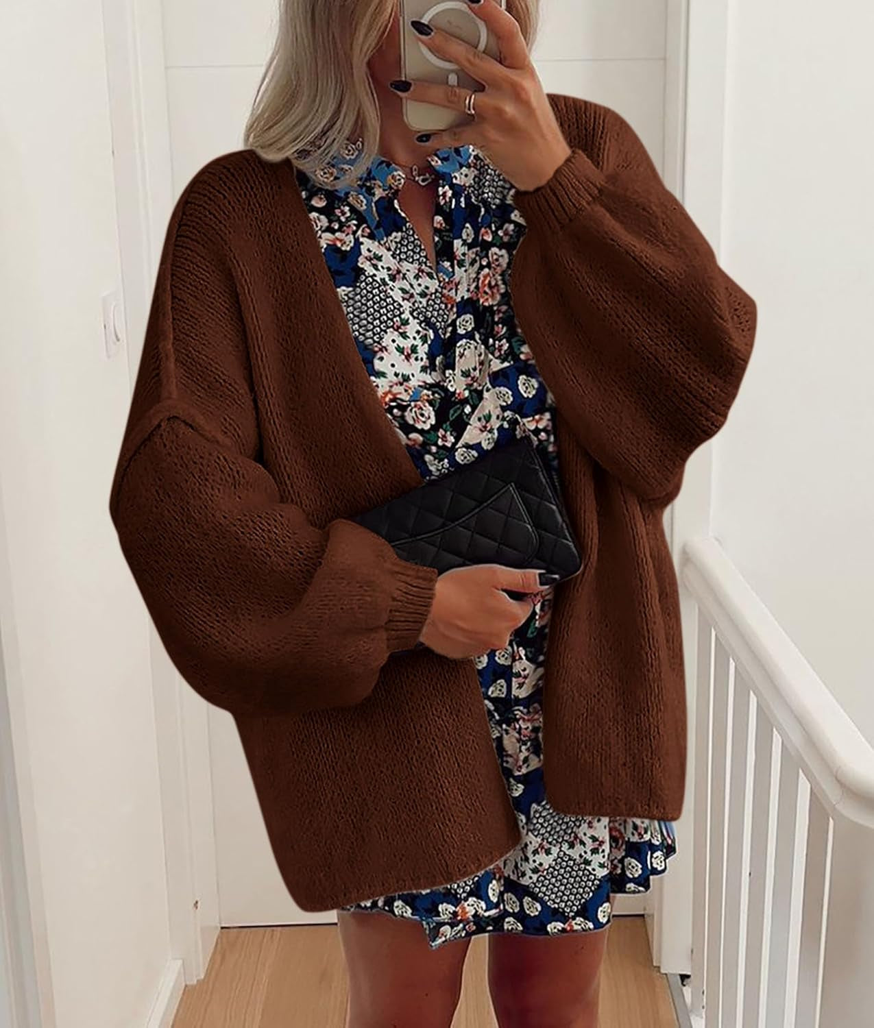 Womens Oversized Cardigan Sweaters 2026 Fall Long Lantern Sleeve Knit Open Front Lightweight Sweater