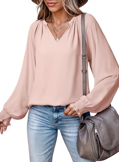 Womens Blouses Dressy Casual Flowy Boho Tops V Neck Long Sleeve Shirts