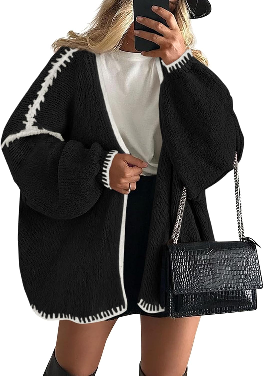 Womens Oversized Cardigan Sweaters 2026 Fall Long Lantern Sleeve Knit Open Front Lightweight Sweater