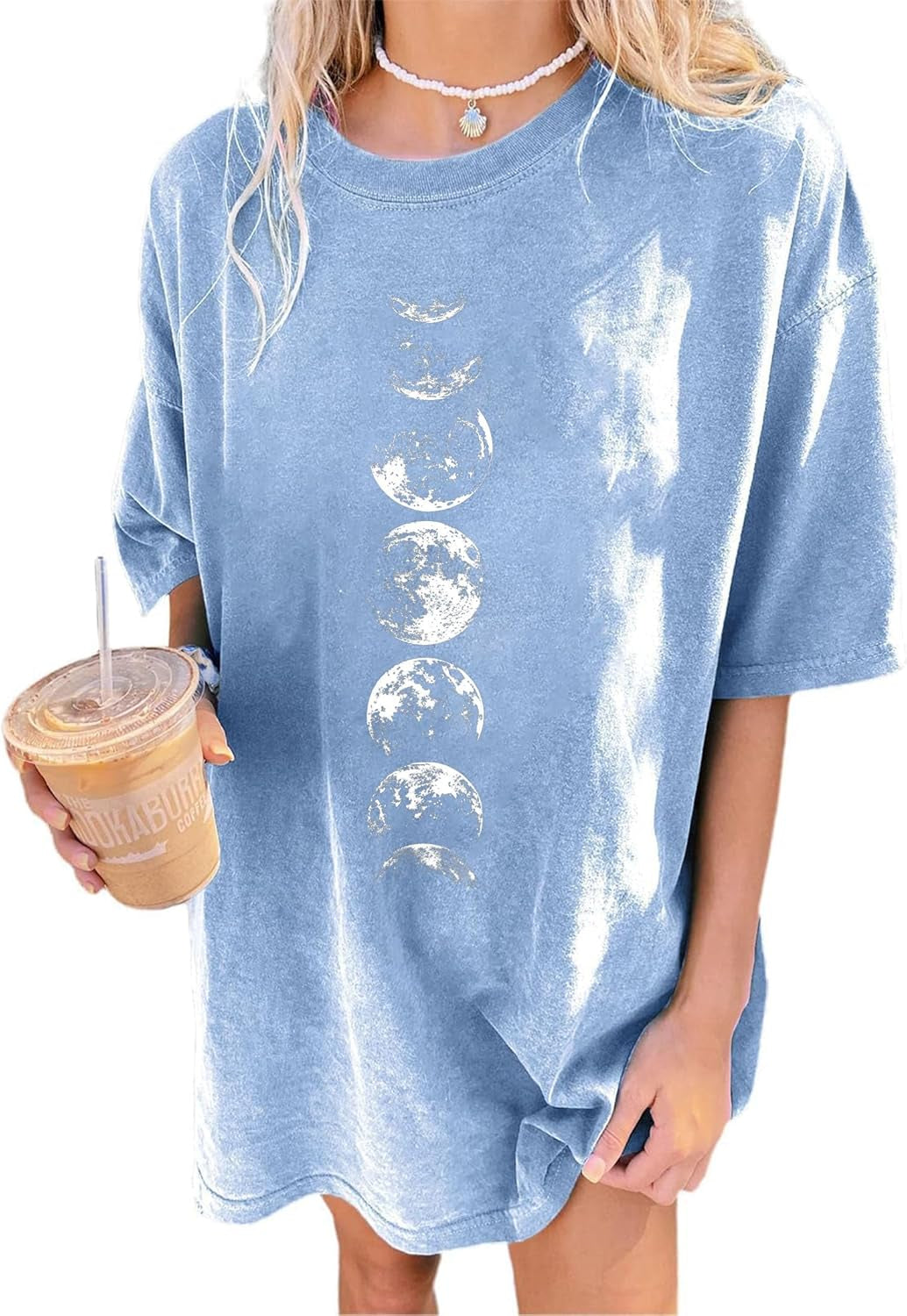 Women'S Casual Oversized T Shirt Short Sleeve Graphic Tee Letter Sun Moon Shirts