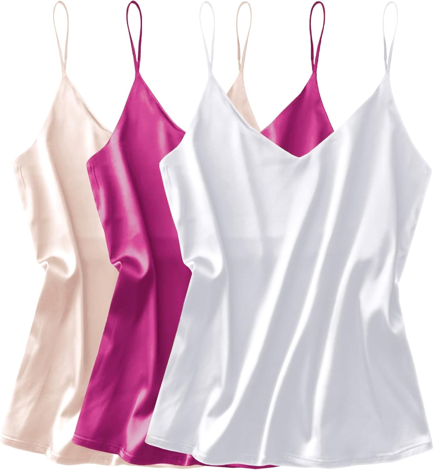 3 Pack: Womens Silk Satin Tank Top V Neck Camisole Cami Spaghetti Strap Top Loose Sleeveless Blouses Tank Shirt