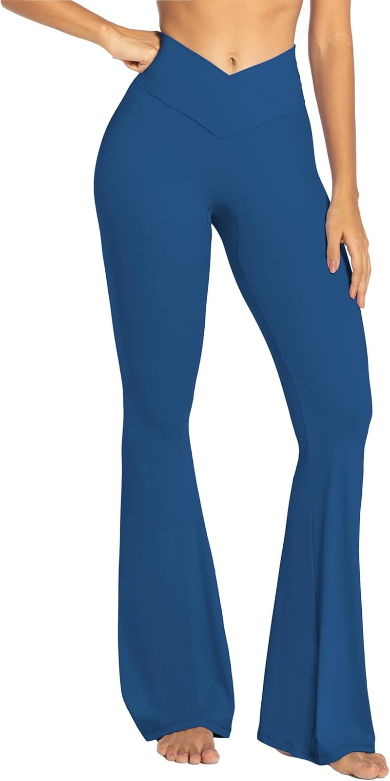 Flare Leggings, Crossover Yoga Pants with Tummy Control, High-Waisted and Wide Leg