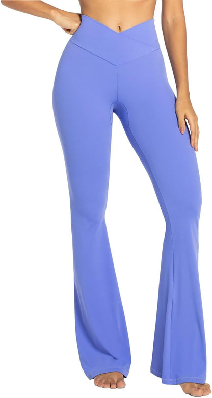 Flare Leggings, Crossover Yoga Pants with Tummy Control, High-Waisted and Wide Leg