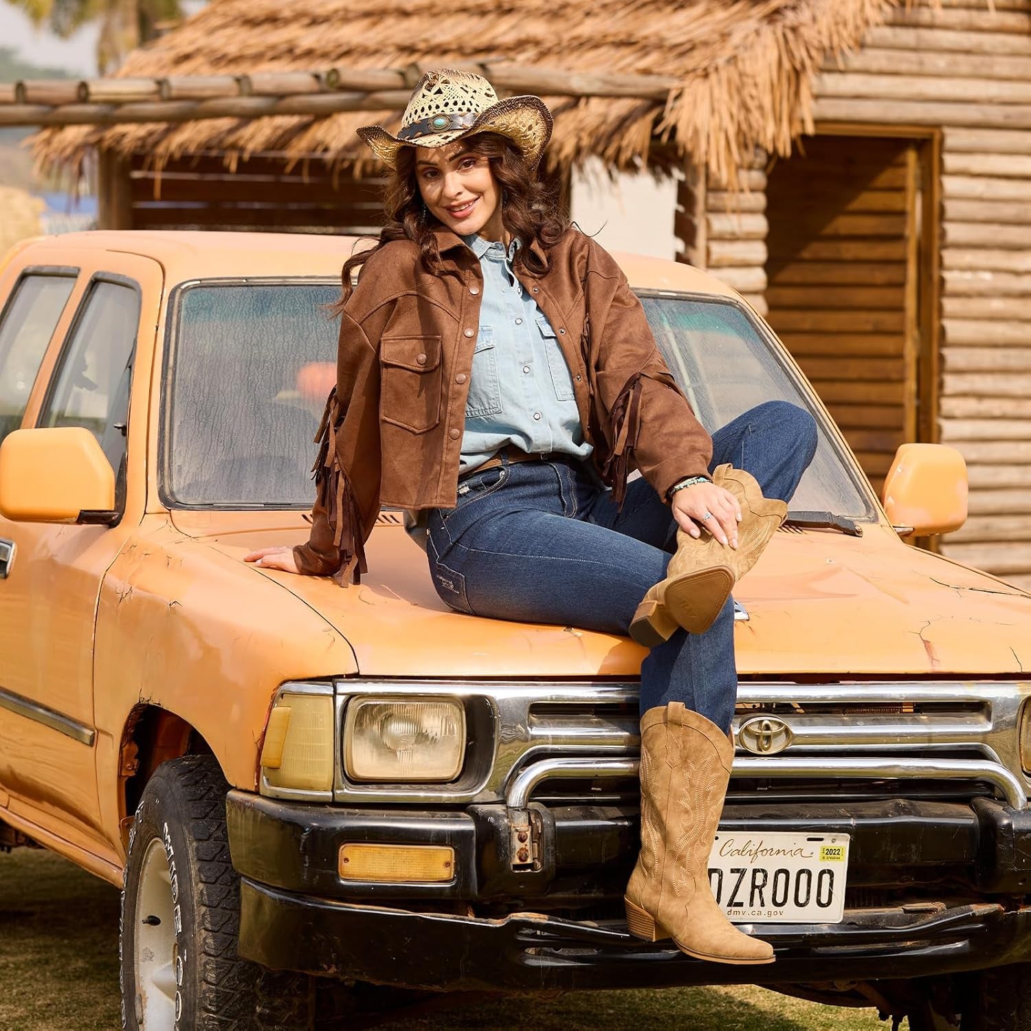 Cowboy Boots for Women Western Cowgirl Boots with Chunky Heel Mid Calf Snip Toe Ideal for Low Insteps