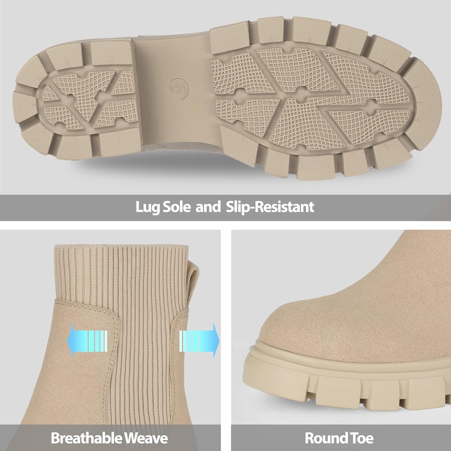 Women'S Chelsea Boots Fashion Slip on Platform Ankle Boots Lug Sole Chunky Booties