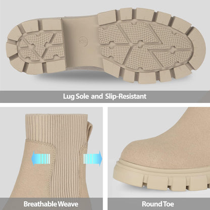 Women'S Chelsea Boots Fashion Slip on Platform Ankle Boots Lug Sole Chunky Booties