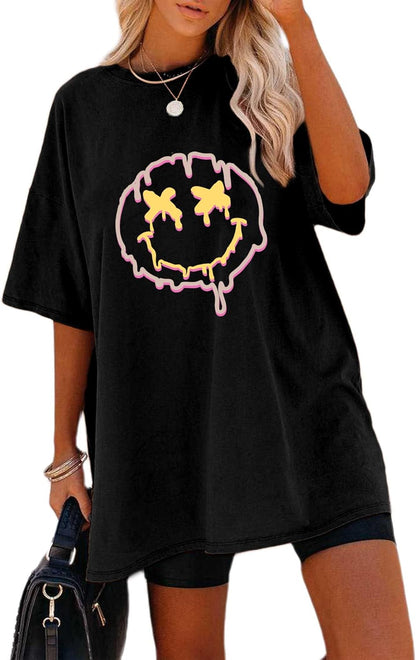 Women'S Casual Oversized T Shirt Short Sleeve Graphic Tee Letter Sun Moon Shirts