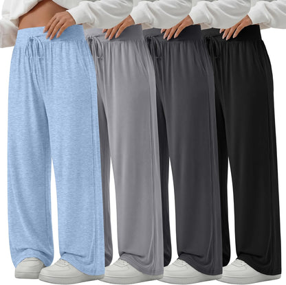 4 Pack Women'S plus Size Lounge Pants Wide Leg Yoga Pants Drawstring Baggy Sweatpants Loose Casual Workout Jogger