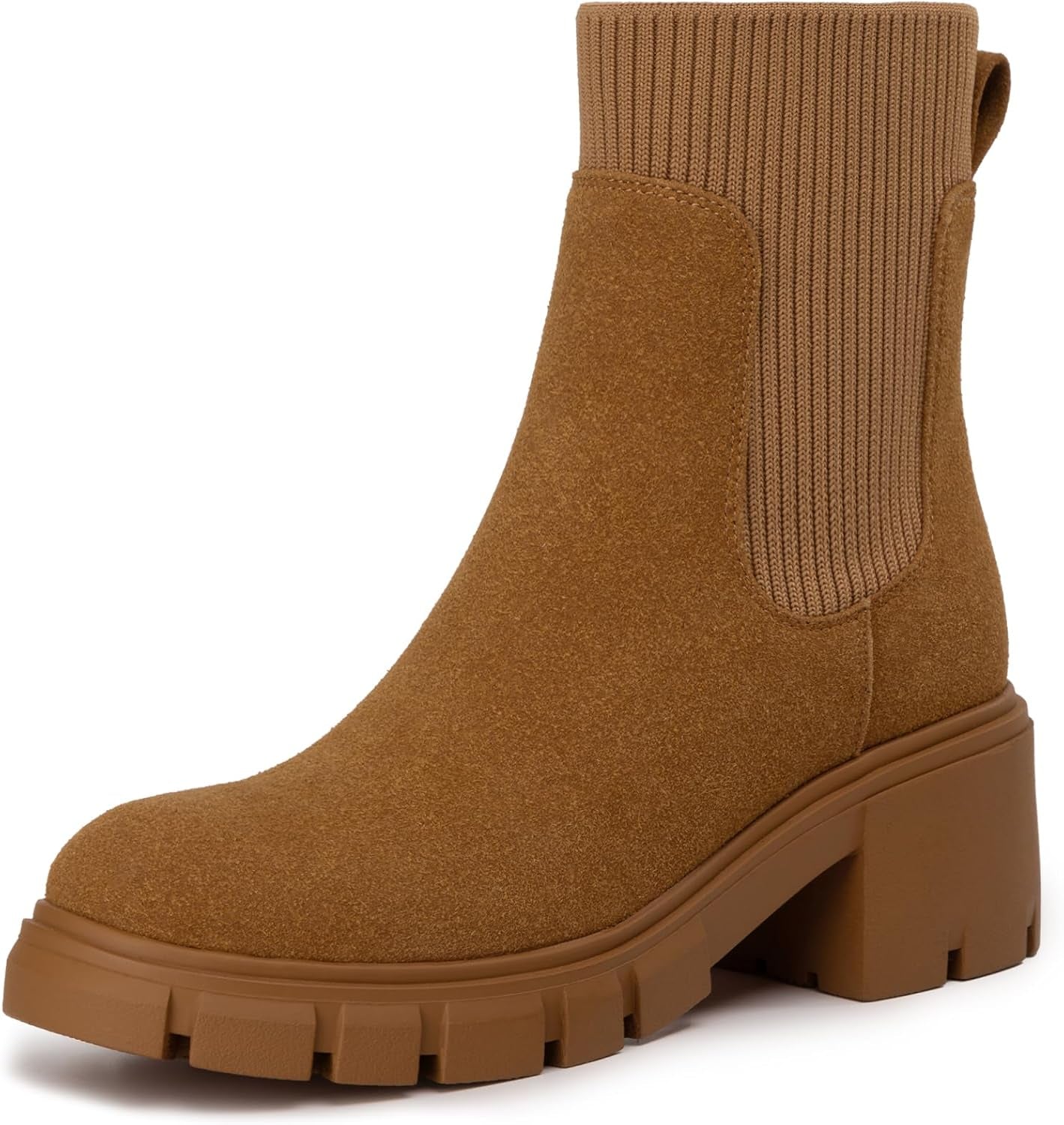 Women'S Chelsea Boots Fashion Slip on Platform Ankle Boots Lug Sole Chunky Booties