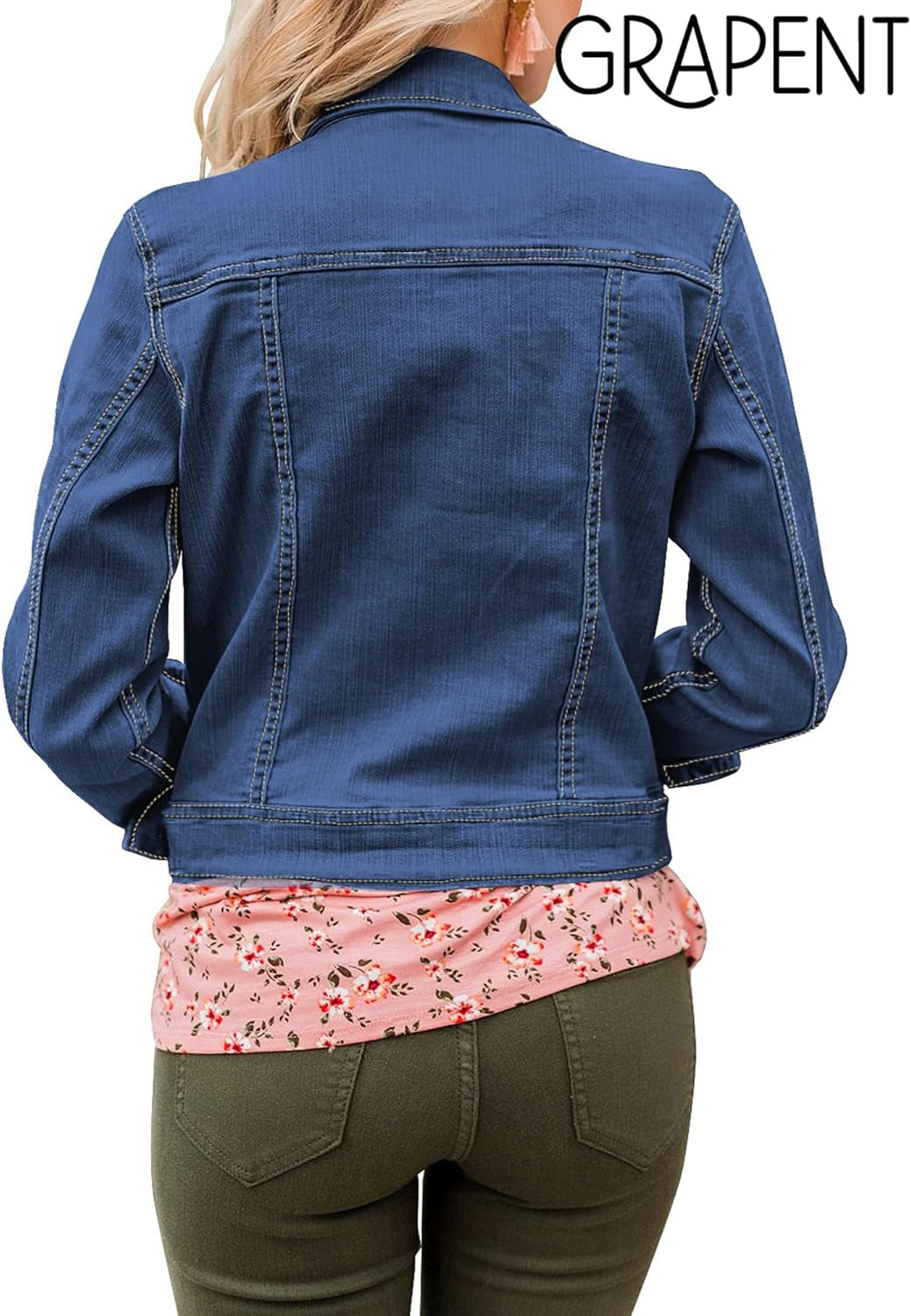 Women'S Basic Button down Long Sleeve Stretchy Jean Trucker Denim Jacket