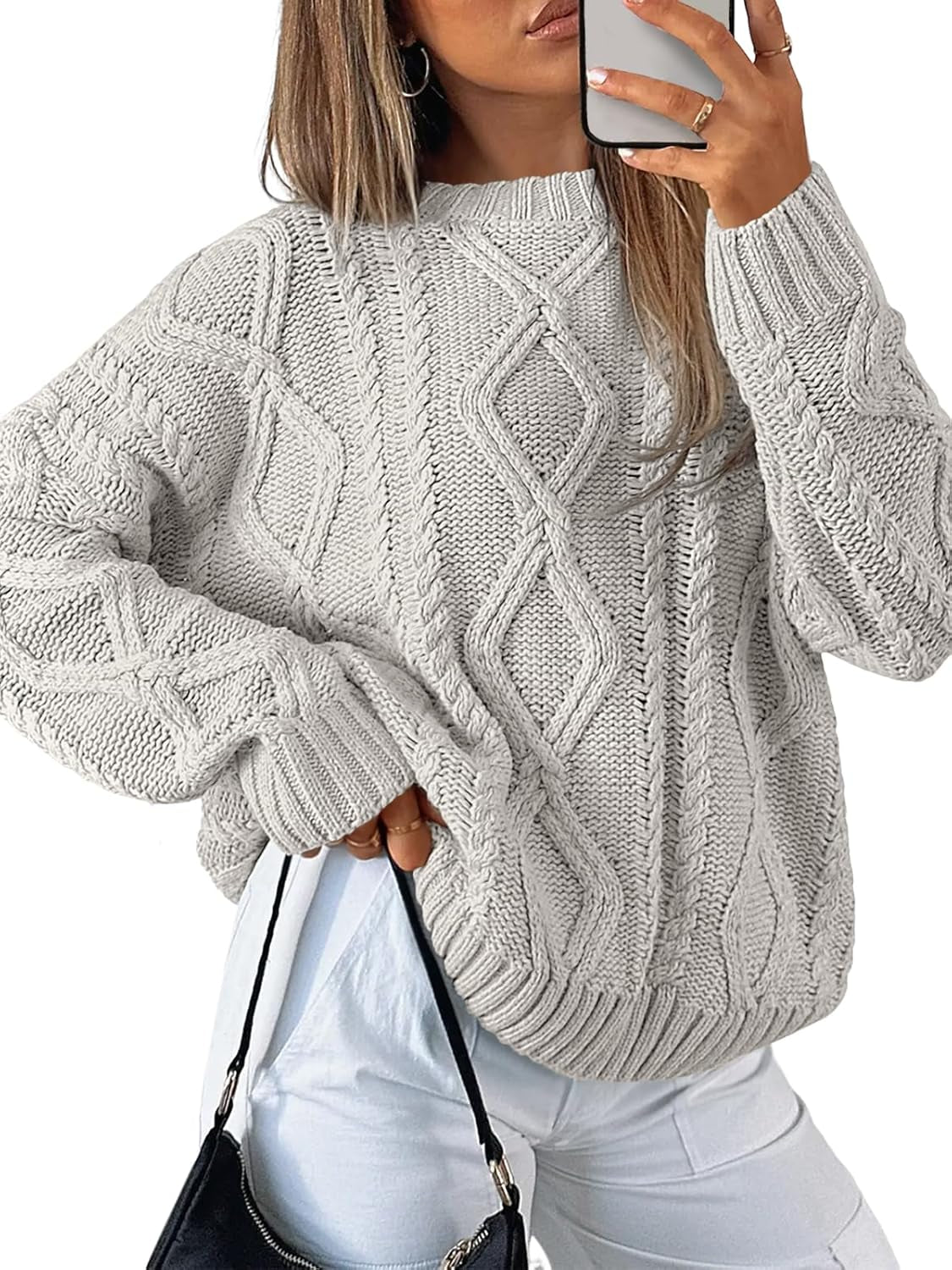Women'S Oversized Cable Knit Crewneck Sweaters