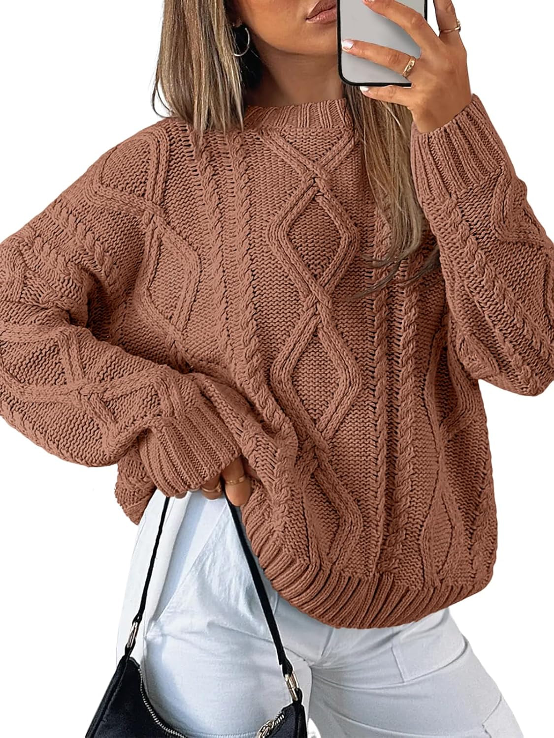 Women'S Oversized Cable Knit Crewneck Sweaters