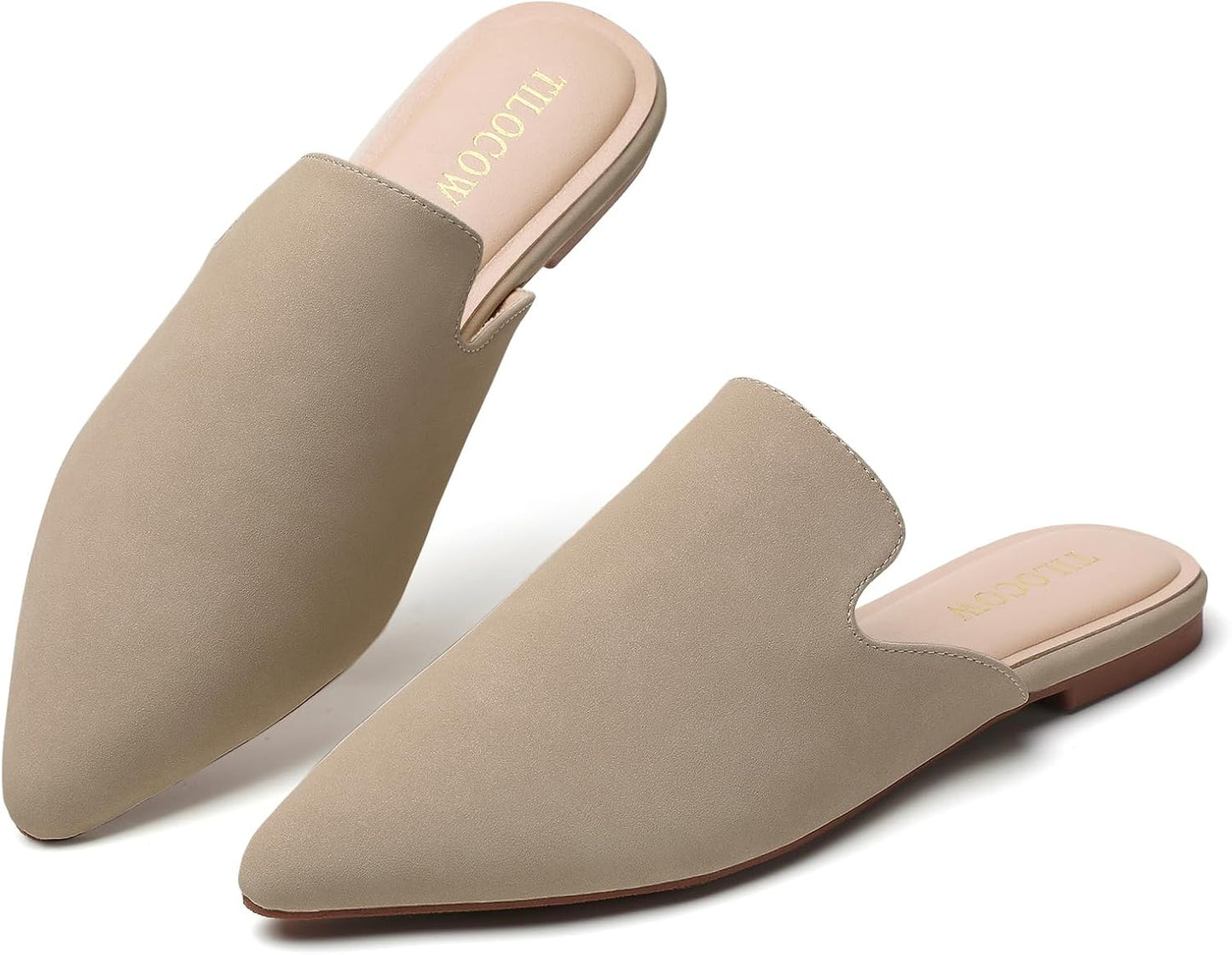 Mules for Woman Comfortable Pointed Toe Backless Loafers Flat Mule Business Casual Shoes Slides Slip On