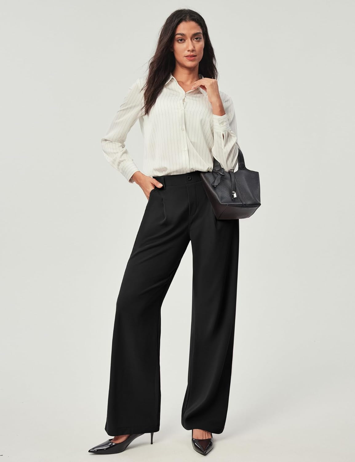 Wide Leg Pants Woman Stretchy Work Dress Pants Women Pull on Business Casual Slacks Trousers Fall Outfits 26"/28"