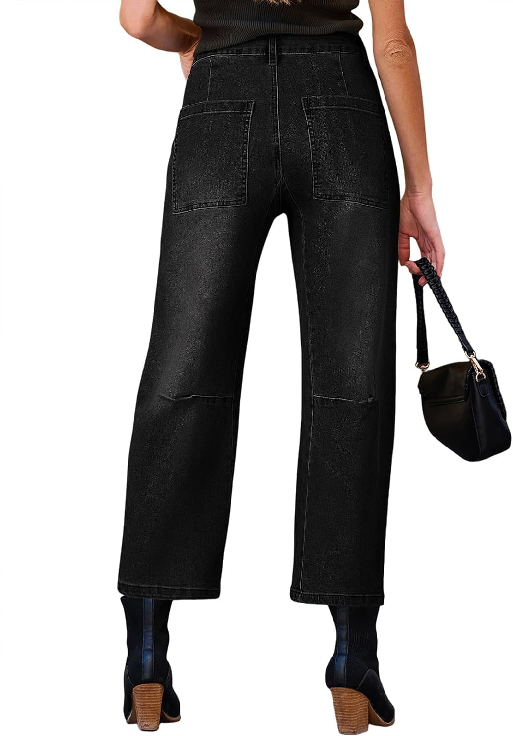 Womens Baggy Barrel Jeans High Waisted Wide Leg Boyfriend Denim Ankle Pants