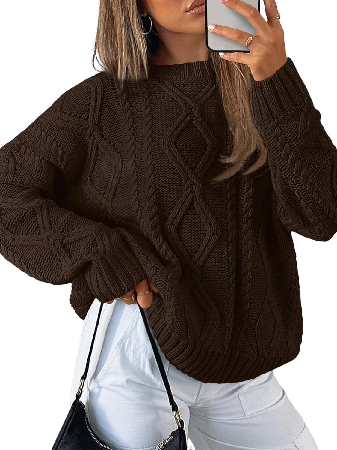 Women'S Oversized Cable Knit Crewneck Sweaters
