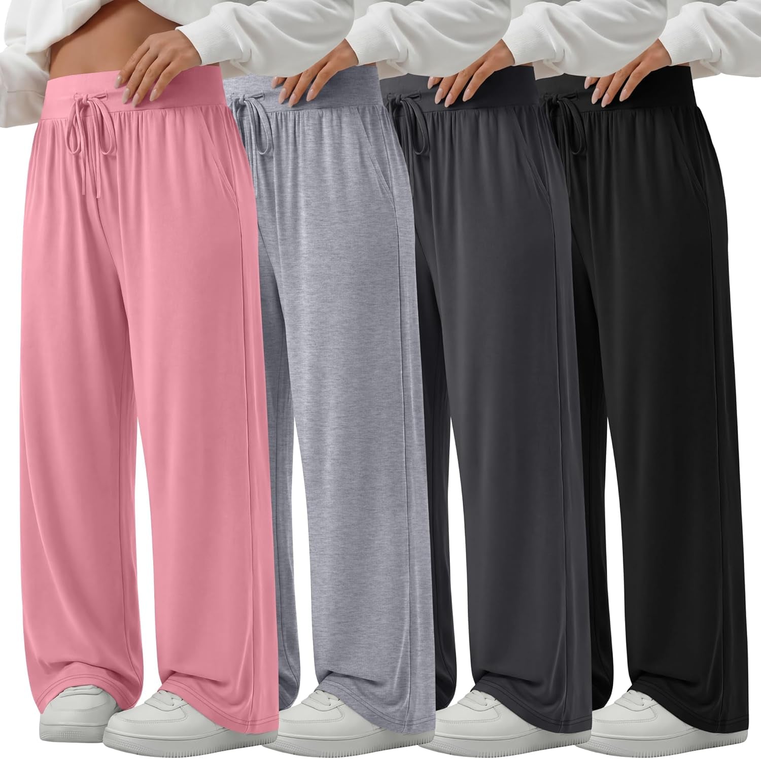 4 Pack Women'S plus Size Lounge Pants Wide Leg Yoga Pants Drawstring Baggy Sweatpants Loose Casual Workout Jogger