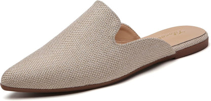 Mules for Woman Comfortable Pointed Toe Backless Loafers Flat Mule Business Casual Shoes Slides Slip On