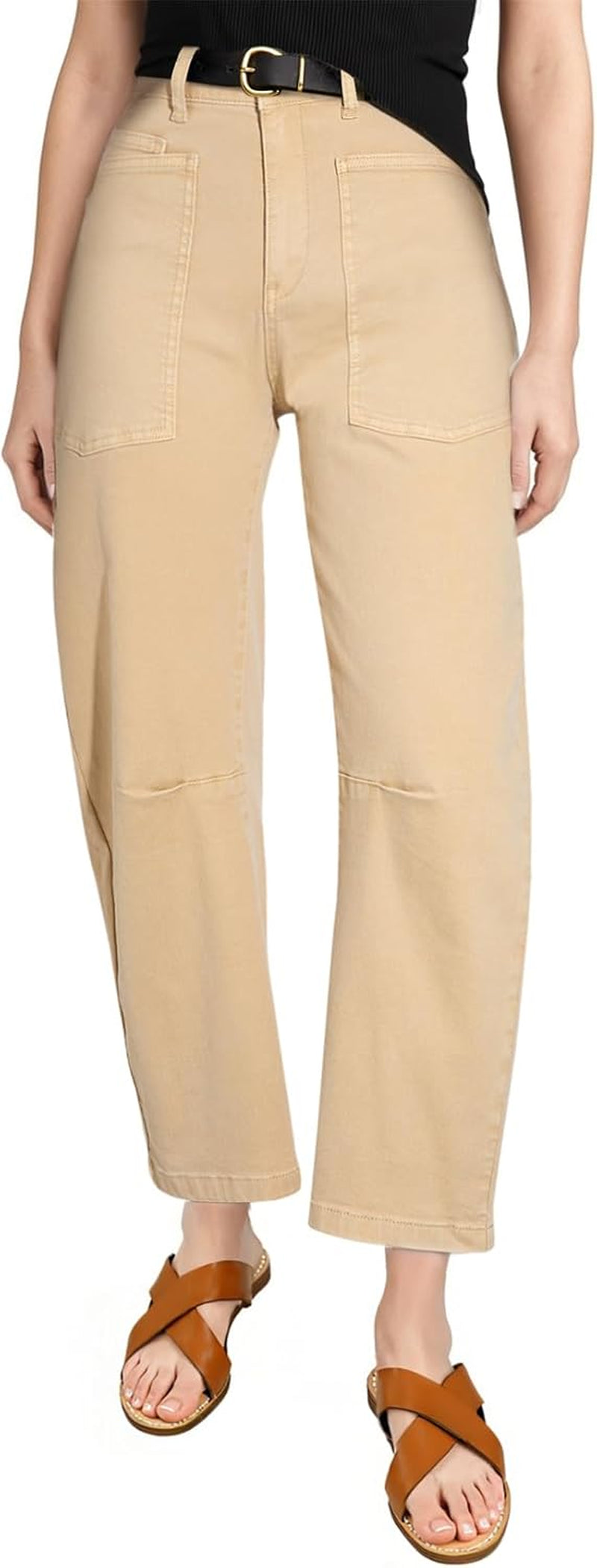 Womens Baggy Barrel Jeans High Waisted Wide Leg Boyfriend Denim Ankle Pants