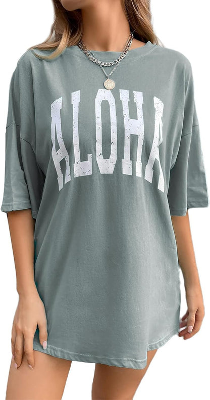 Women'S Casual Oversized T Shirt Short Sleeve Graphic Tee Letter Sun Moon Shirts