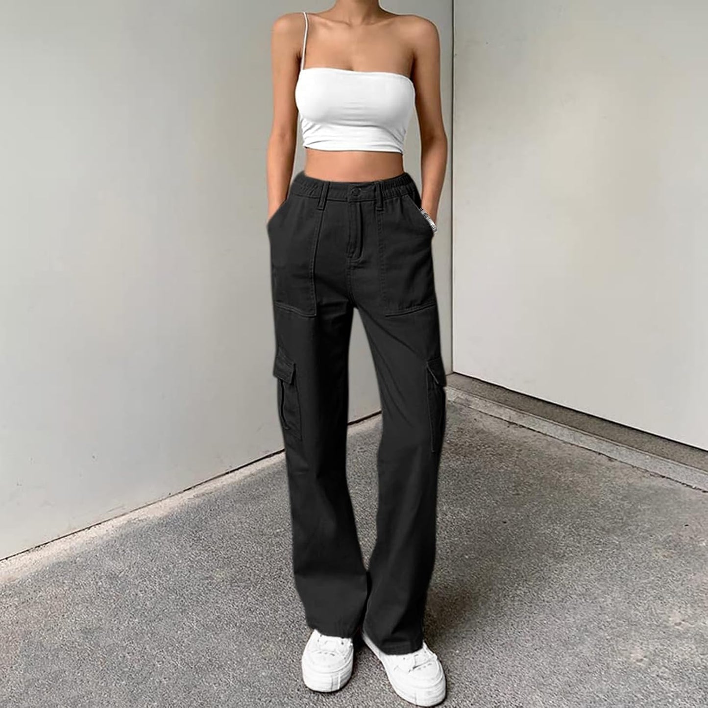 Cargo Pants for Women High Waisted Casual Pants Baggy Stretchy Wide Leg Y2K Streetwear with 6 Pockets