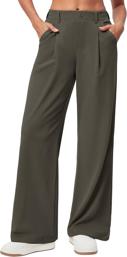 Wide Leg Pants Woman Stretchy Work Dress Pants Women Pull on Business Casual Slacks Trousers Fall Outfits 26"/28"