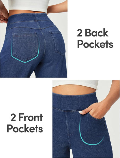 Wide Leg Jeans Woman High Waisted Pull on Baggy Jeans for Women Stretchy Trendy Womens Jean Straight Casual Denim Pants