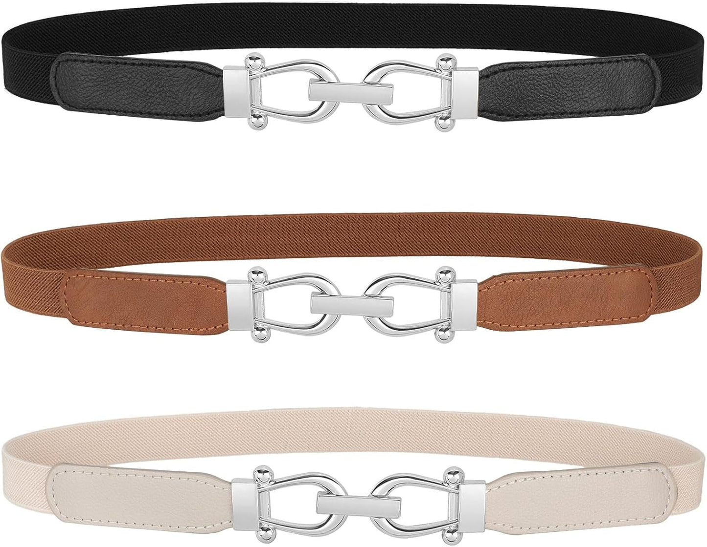 Women Skinny Elastic Belt for Dresses,Thin Retro Stretch Waist Belt with Golden Buckle