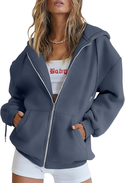 Womens Zip up Hoodies Oversized Sweatshirts Fall Fashion Spring Outfits Casual Jackets 2026 Winter Clothes