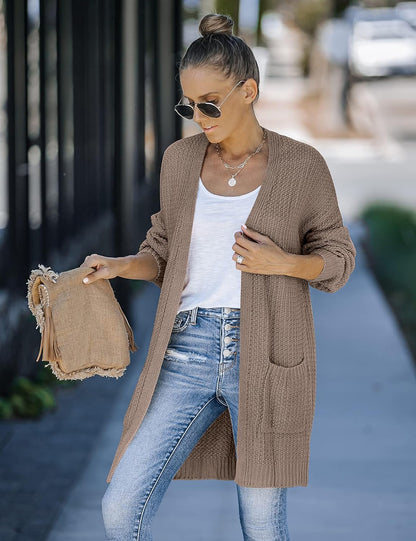 Women'S 2025 Fall Open Front Chunky Knit Sweater Oversized Lantern Sleeve Cardigan Outwear